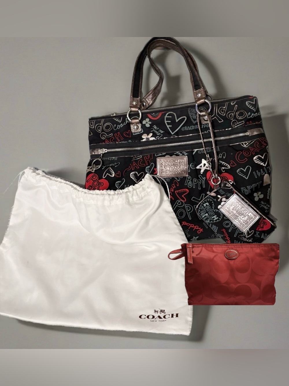 Authentic Vintage Y2K Coach Poppy 4-Piece "Graffiti Hearts" Matching Collection